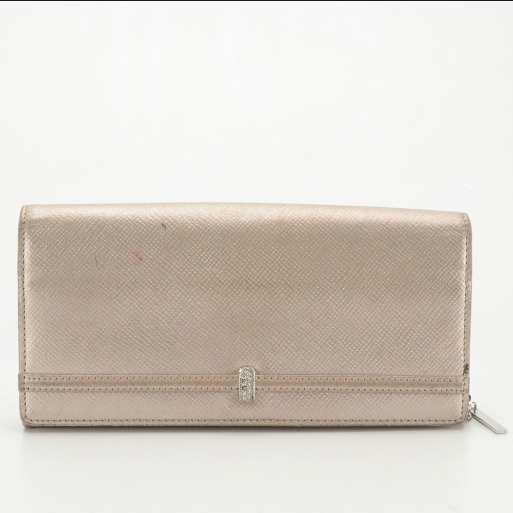 Mila Schön Italian leather wallet pink blush rhinestone bling detail